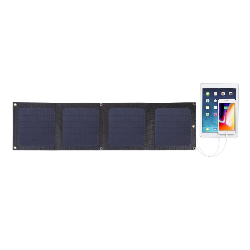 HAWEEL 14W Panel Solar Portátil 4-Fold ETFE con 5V 2.1A puertos doble USB soporte QC3.0 y AFC (Negro)