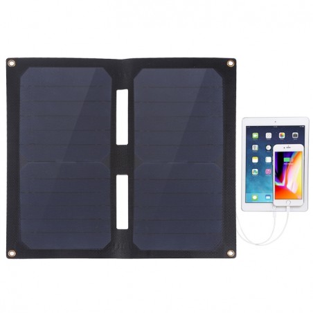 HAWEEL 14W Panel Solar Portátil 2-Fold ETFE con 5V 2.1A puertos doble USB soporta QC3.0 y AFC (Negro)