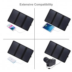 HAWEEL 21W Ultrathin 3-Fold Foldable 5V 3A Max Solar Panel Charger with Dual USB Ports, Support QC3.0 and AFC (Black)