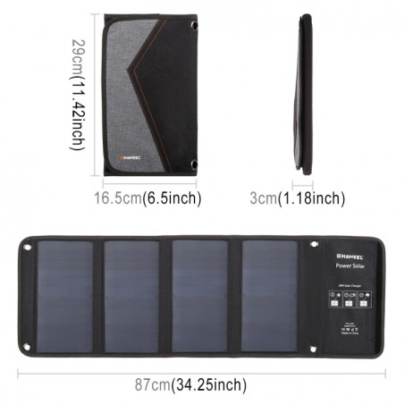 HAWEEL 28W Panel Solar Portátil Plegable con puertos USB dobles de 5V 2.9A Max Negro