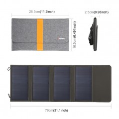 HAWEEL 28W Foldable Solar Panel Charger with 5V 2.9A Max Dual USB Ports Brown