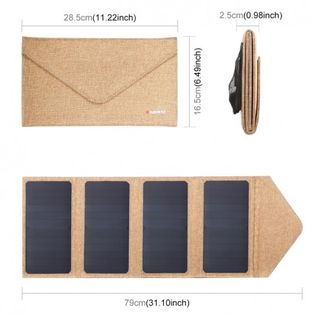 HAWEEL 28W Foldable Solar Panel Charger with 5V 2.9A Max Dual USB Ports Beige
