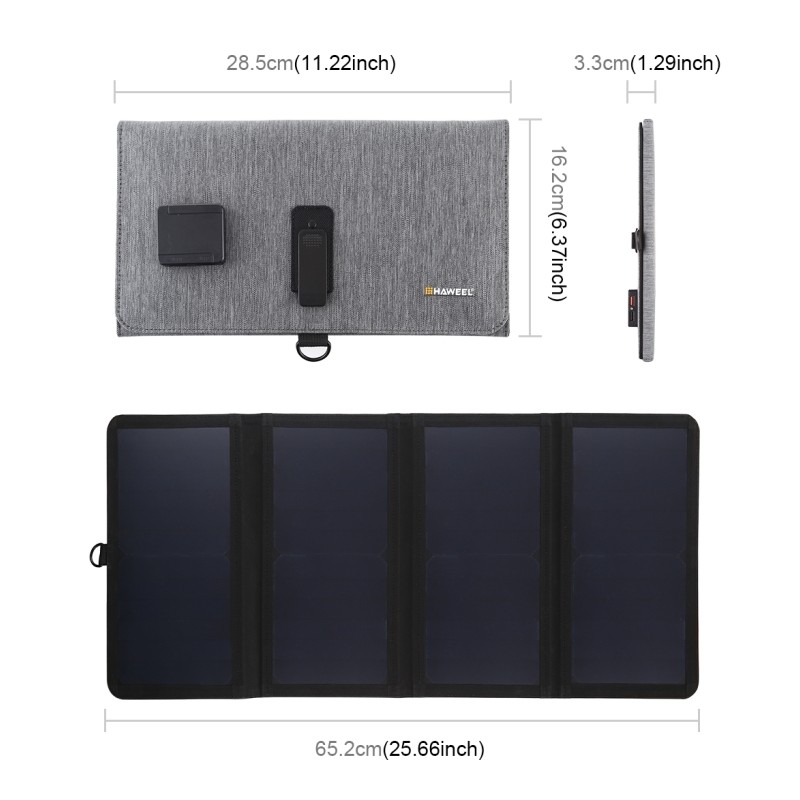 HAWEEL 28W Ultrathin 4-Fold Foldable 5V 3A Max Solar Panel Charger with Dual USB Ports, Support QC3.0 and AFC (Black)