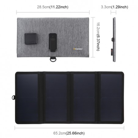 HAWEEL 28W Ultrathin 4-Fold Foldable 5V 3A Max Solar Panel Charger with Dual USB Ports, Support QC3.0 and AFC (Black)