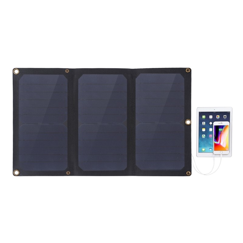 HAWEEL 21W Panel Solar Portátil 3-Fold ETFE con 5V 3A puertos doble USB soporta QC3.0 y AFC (Negro)