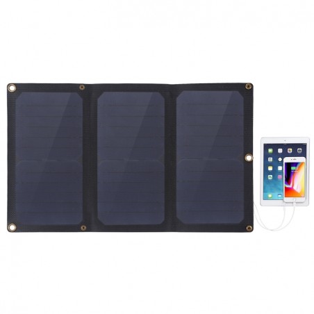 HAWEEL 21W 3-Fold ETFE Solar Panel Charger with 5V 3A Max Dual USB Ports Support QC3.0 and AFC (Black)