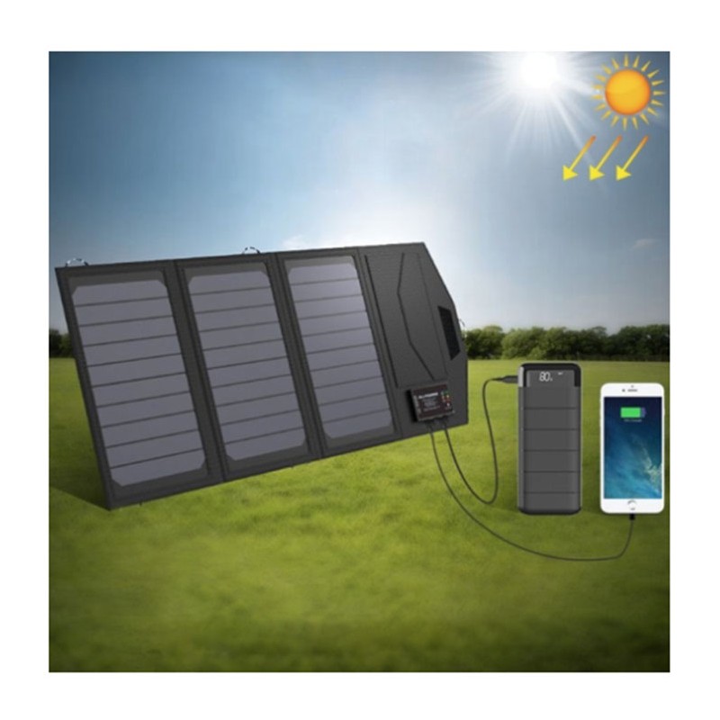 15W Panel Cargador Solar con batería de 6000mAh Dual USB + Type-C