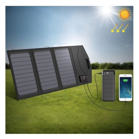 15W Panel Cargador Solar con batería de 6000mAh Dual USB + Type-C