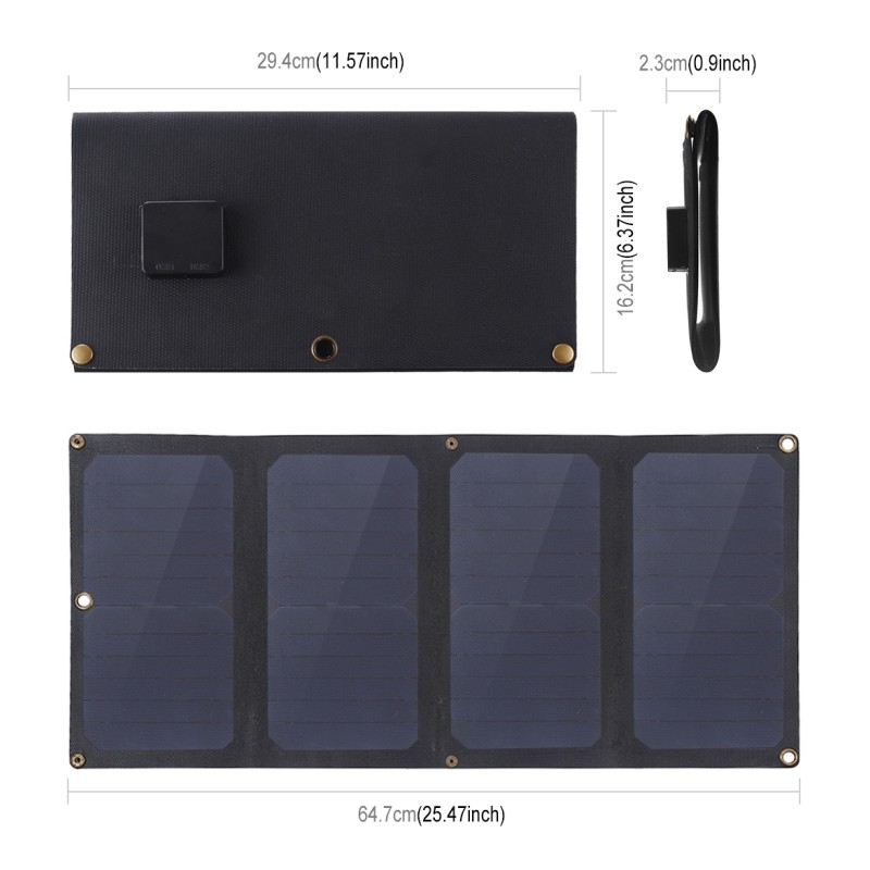 HAWEEL 28W Panel Solar Portátil 4-Fold ETFE con 5V 3A puertos doble USB soporta QC3.0 y AFC (Negro)