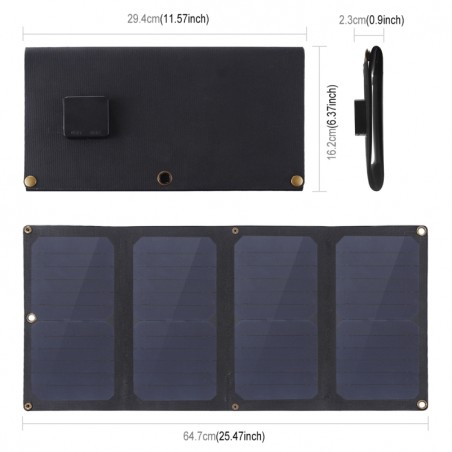 HAWEEL 28W Panel Solar Portátil 4-Fold ETFE con 5V 3A puertos doble USB soporta QC3.0 y AFC (Negro)