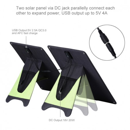 HAWEEL 40W 2 Piezas Panel Solar Portátil monocristalino 20 W USB soporte Tiger Clip QC3.0 y AFC
