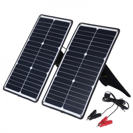 HAWEEL 40W 2 PCS 20W Monocrystalline Silicon Solar Power Panel Charger USB Holder Tiger Clip QC3.0 and AFC (Black)