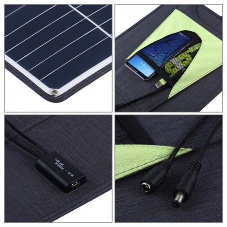 HAWEEL 60W 3 Piezas Panel Solar Portátil monocristalino 20 W con puerto USB soporte y Tiger Clip QC3.0 y AFC