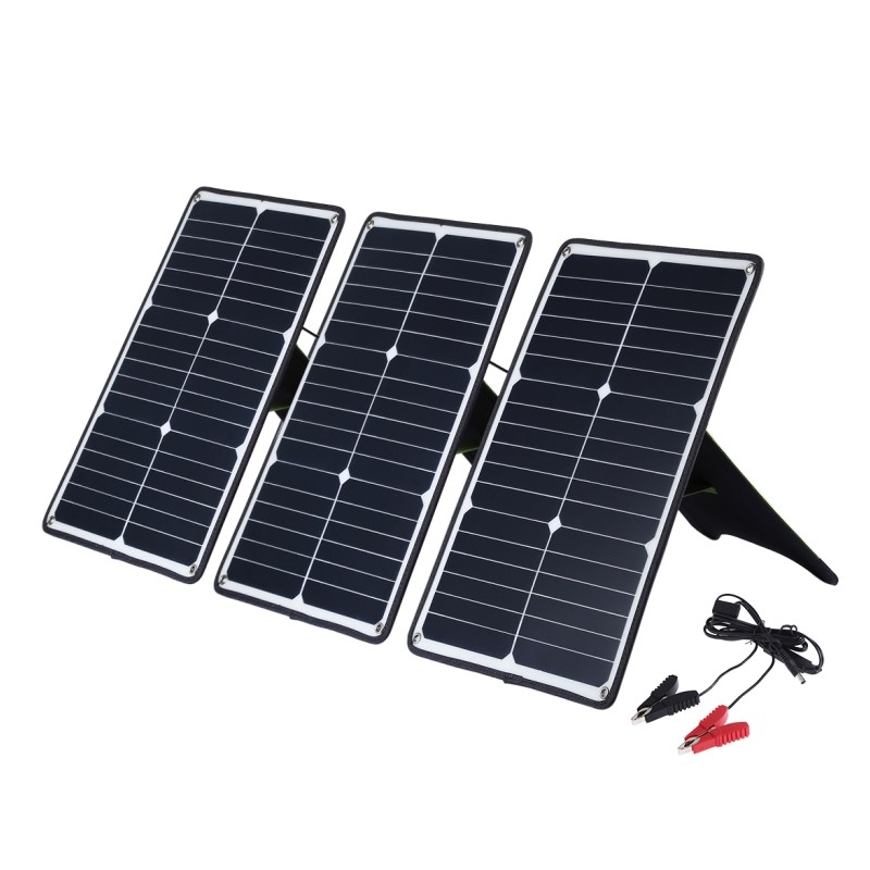 HAWEEL 60W 3 Piezas Panel Solar Portátil monocristalino 20 W con puerto USB soporte y Tiger Clip QC3.0 y AFC
