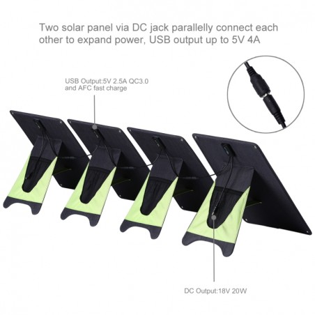 HAWEEL 80W 4 Piezas Panel Solar Portátil monocristalino 20 W USB con soporte Tiger Clip QC3.0 y AFC